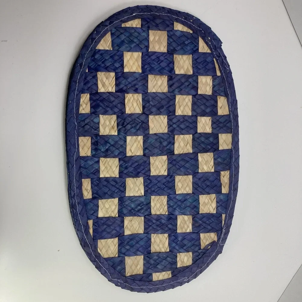 Vtg‎ Set of 5 Checkered Woven Rattan Placemats Navy and Brown